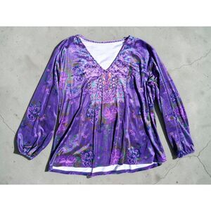 4XL Boho Purple Velvet Embroidered Bell Sleeve Blouse – Whimsigoth V-Neck Top